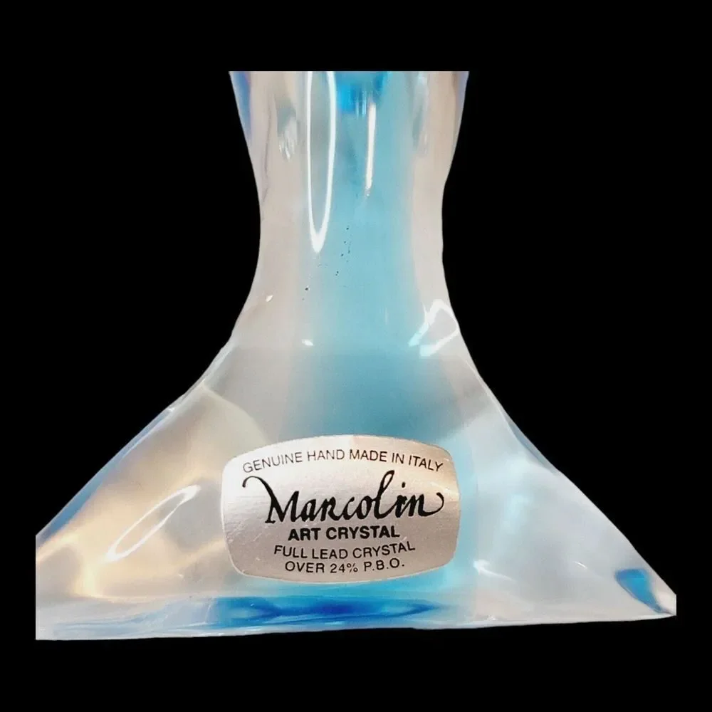 Marcolin Lead Crystal Art Glass Cobalt Blue Dolphin Signed‎ Sardinia Italy 4